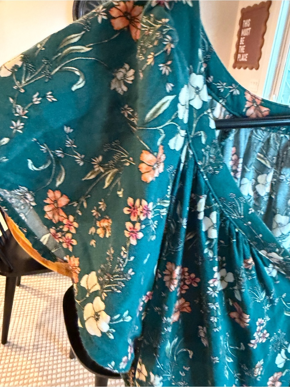 Old Navy Teal Floral Short Sleeve Swing Dress - Picture 3 of 4
